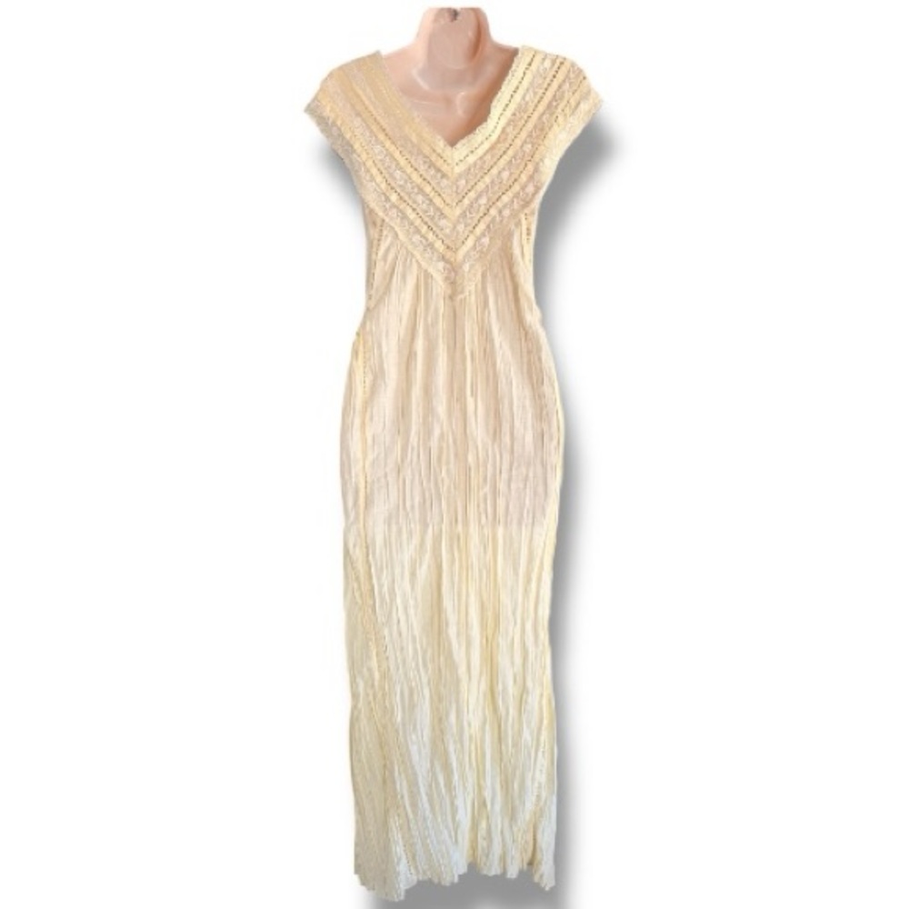 Zara Cream Fringe Embellished V-Neck Maxi Dress - Picture 6 of 12